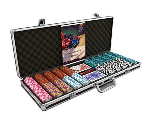 Bullets Playing Cards - Großer Pokerkoffer Deluxe Pokerset mit 500 Clay Pokerchips Carmela, Poker-Anleitung, Dealer Button und Bullets Plastik Pokerkarten  