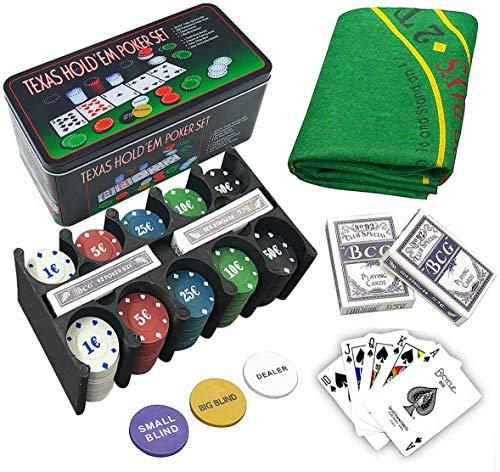 Poker Set | Pokerkoffer mit Buttons, Chips und Tischmatte | 200 Chips und 2 54-teilige Spiele | EUROXANTY Gesellschaftsspiele