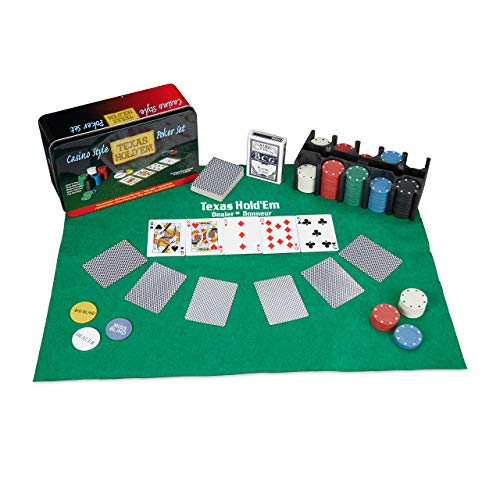 Relaxdays Pokerset, 200 Chips, Spielmatte, 2 Kartendecks, Dealerbutton, Blindbuttons, Casino-Feeling, Profi Pokerspiel  