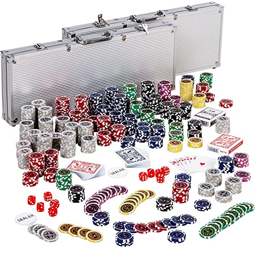 Ultimate Pokerset mit 1000 hochwertigen 12 Gramm METALLKERN Laserchips, inkl. 4X Pokerdecks, Alu Pokerkoffer, 10x Würfel, 2X Dealer Button, Poker, Set, Pokerchips, Koffer, Jetons  