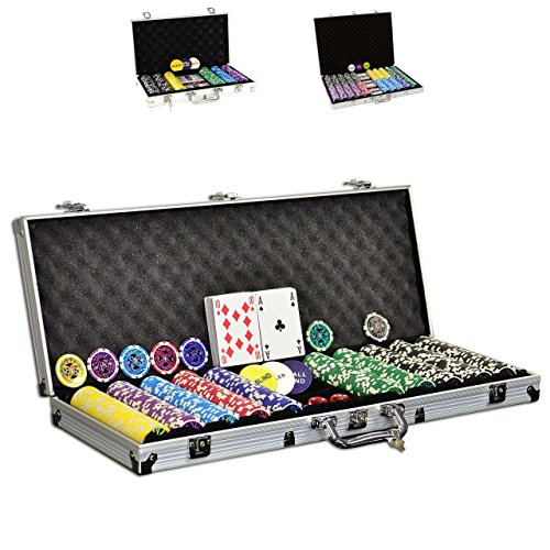 SONLEX Pokerkoffer mit 300 500 1000 Laser Pokerchips 12 g abschließbar Pokerkarten Zubehör Deluxe Pokerset Casino Chipszahl wählbar (500 Chips)  