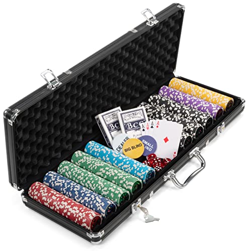 Pokerkoffer schwarz Pokerset 500 Laser Pokerchips Poker Komplett Set 11 g Chips Aluminiumkoffer  