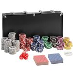 TecTake 402558 Pokerkoffer Pokerset mit Laser Pokerchips im Alu Koffer, 300 Chips, inkl. 2 Kartendecks + 5 Würfel + 1 Dealer Button, schwarz  